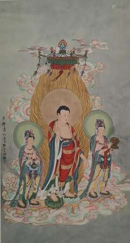 CHINESE INK AND COLOR ON SILK BUDDHIST PAINTING, Z