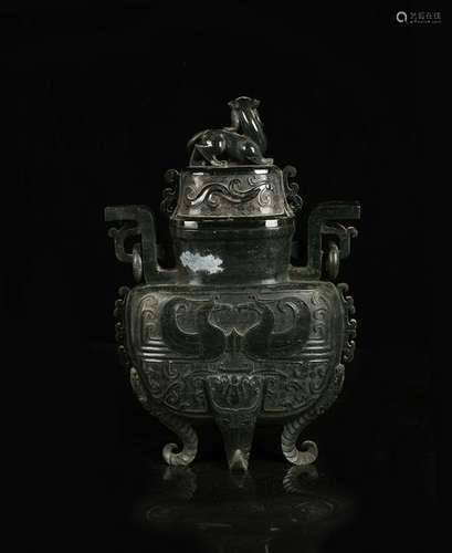 CHINESE SPINACH JADE CARVED CENSER