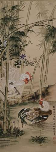 CHINESE PAINTING OF ROOSTERS, MA JIN