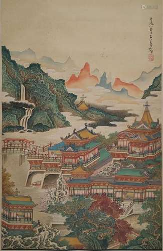 CHINESE SILK PAINTING OF LANDSCAPE, HUANG QIUYUAN