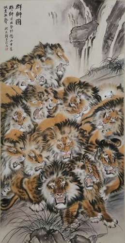 CHINESE PAINTING OF LIONS, LIU KUILING