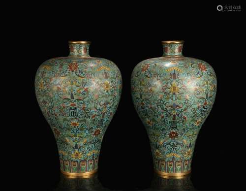 CHINESE CLOISONNE MEIPING VASES, PAIR