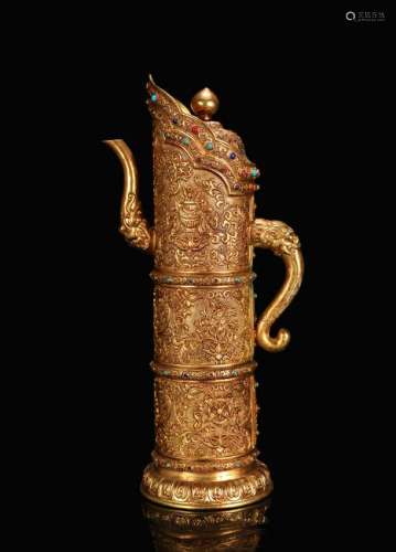 CHINESE GILT BRONZE WATER PITCHER WITH INLAID