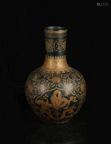 CHINESE LACQUER WOOD DRAGON BOTTLE VASE