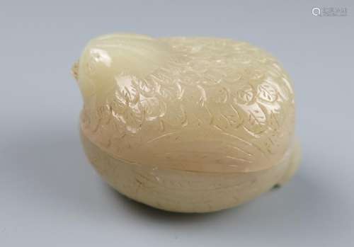 A light greenish white jade bird shaped box