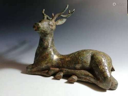 A GILTED BRONZE INLAID GOLD DEER