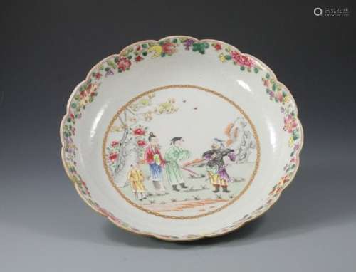 a pair of famill rose dishes