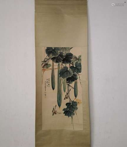 CHINESE HANGING SCROLL PAINTING OF LOOFAH