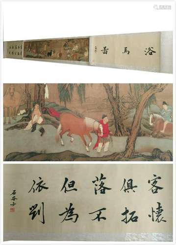 CHINESE HAND-SCROLL PAINTING OF HORSES