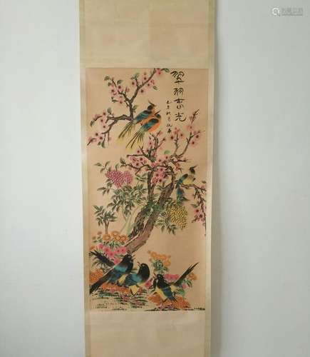 CHINESE HANGING SCROLL PAINTING OF BIRDS