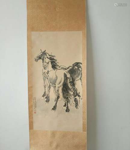 CHINESE SCROLL PAINTING OF HORSES