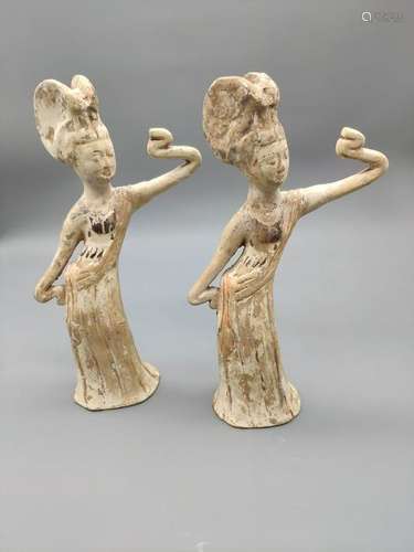 TWO IMPORTANT POTTERY DANCERS