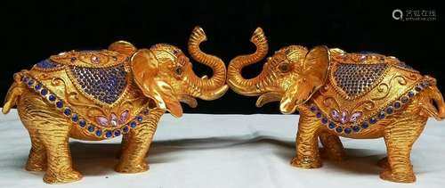 PAIR OF ANCIENT CHINESE GILT BRONZE ELEPHANTS