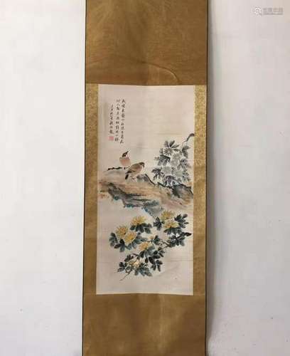 CHINESE SCROLL PAINTING OF FLOWER AND BIRD