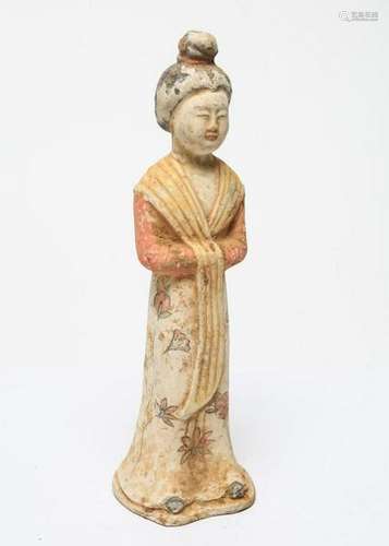 CHINESE UNGLAZED POLYCHROME COURT LADY