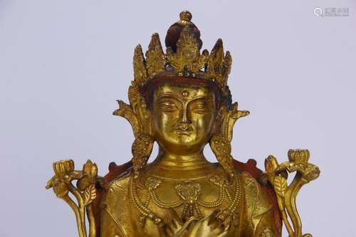 IMPORTANT AND MAJESTIC CHINESE GILT BRONZE SEATED