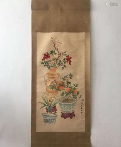 CHINESE SCROLL PAINTING OF FLOWER