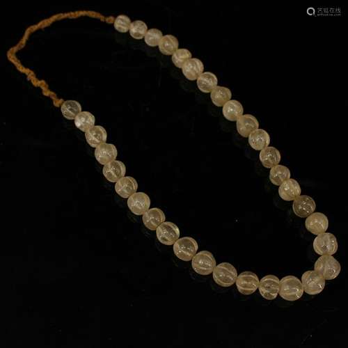 CHINESE ANCIENT NATURAL CRYSTAL MELON BEADS NECKLACE