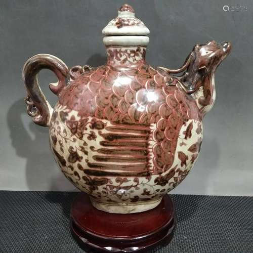 CHINESE GLAZED RED PHOENIX POT