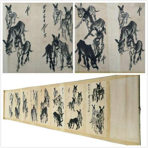 CHINESE HAND-SCROLL PAINTING OF DONKEYS