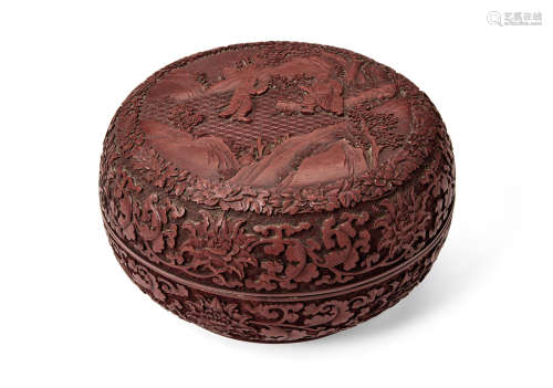 A cinnabar lacquer circular box and cover  Late Qing dynasty