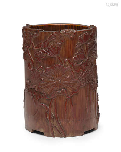 Edo period (1615-1868), 19th century A Carved bamboo Brush Pot