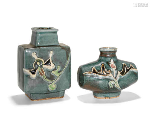 Two cobalt ground vases with raised slip decorationShowa era (1926-1989), 20th century Kawai Kanjiro (1890-1966)