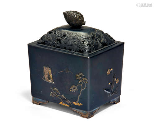 Meiji era (1868-1912), late 19th century  A small shakudo koro (incense burner)