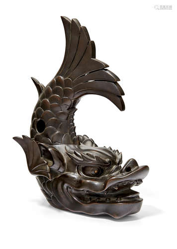 Meiji era (1868-1912), late 19th century A Bronze koro (incense burner) in the form of a shachihoko (dragon fish)