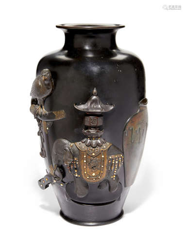 An impressive inlaid bronze vaseMeiji era (1868-1912), late 19th century Genryusai Seiya (active circa 1900)