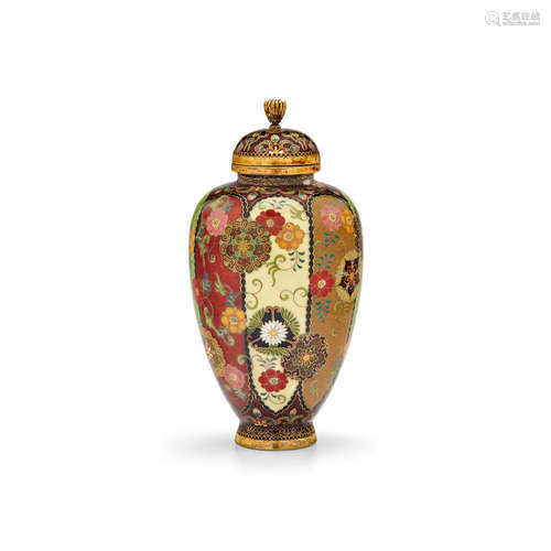 A small cloisonné-enamel vase with en-suite coverMeiji era (1868-1912), late 19th/early 20th century Namikawa Yasuyuki (1845-1927)