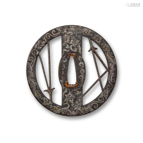 Edo period (1615-1868), 18th century An inlaid-iron Hizen tsuba