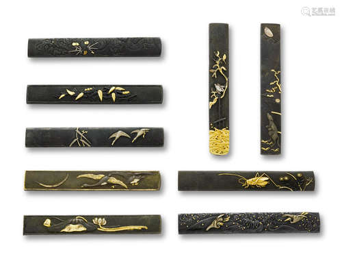 Edo period (1615-1868), 18th/19th century A group of nine shakudo kozuka