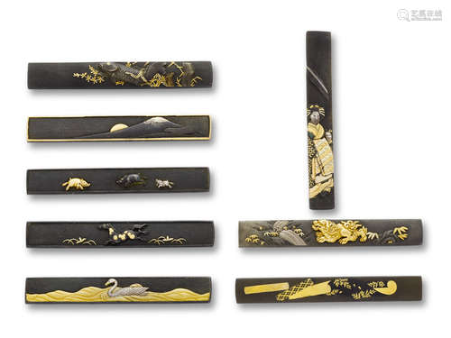 Edo period (1615-1868), 19th century A group of eight shakudo kozuka