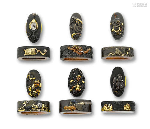 Edo period (1615-1868), 18th/19th century A group of six assorted pairs of fuchi-gashira