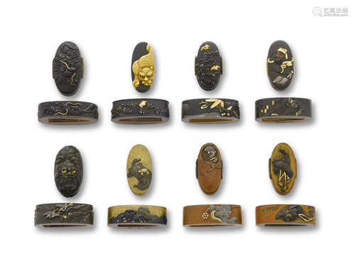 Edo period (1615-1868), 18th/19th century A group of eight assorted pairs of fuchi-gashira