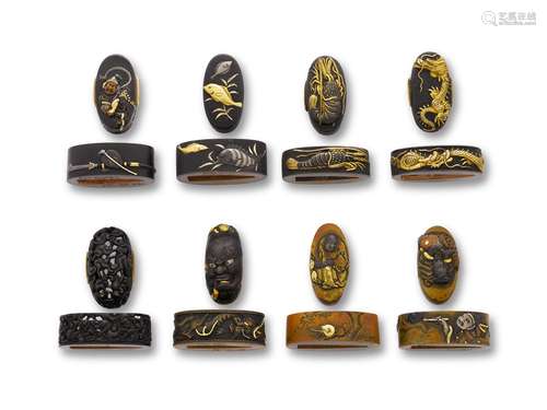 Edo period (1615-1868), 18th/19th century A group of eight assorted
pairs of fuchi-gashira