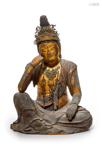 Kamakura period (1185-1333), 13th/14th century A seated wood figure of Nyoirin Kannon