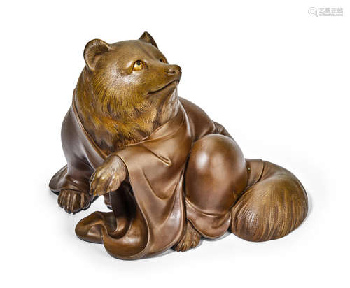 A fine bronze model of a tanuki (raccoon)Taisho era (1912-1926), early 20th century Oshima Joun (1858-1940)