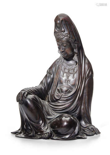 Meiji (1868-1912) or Taisho (1912-1926) era, early 20th century A cast bronze figure of a seated Kannon