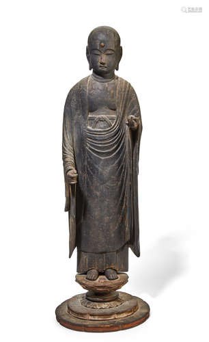 Muromachi period (1333-1573), 16th century A Standing wood figure of Jizo (KSITIGARBHA)