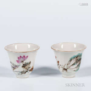 Pair of Enameled White Porcelain Cups