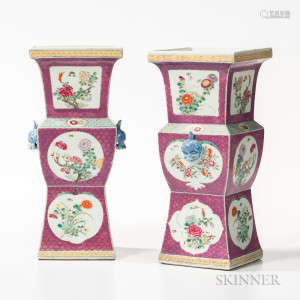 Pair of Famille Rose Altar Vases