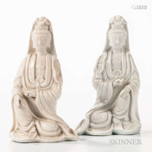 Near Pair of Blanc-de-Chine Figures of Guanyin