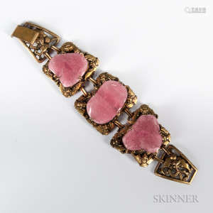 Gilt-brass Hook Bracelet with Three Tourmaline Insets