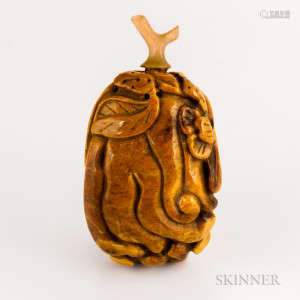 Carved Amber Snuff Bottle