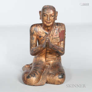 Lacquered and Gilt Wooden Statue of a Monk