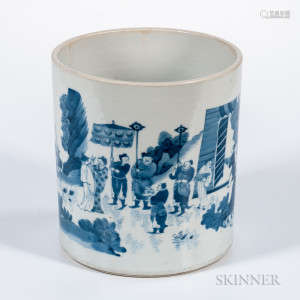 Large Blue and White Brush Pot