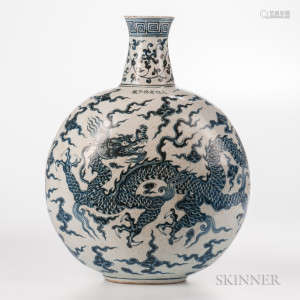 Large Blue and White Moon Flask Vase