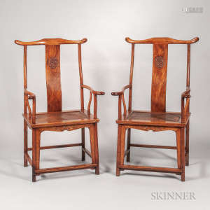 Pair of Huanghuali Yoke-back Armchairs